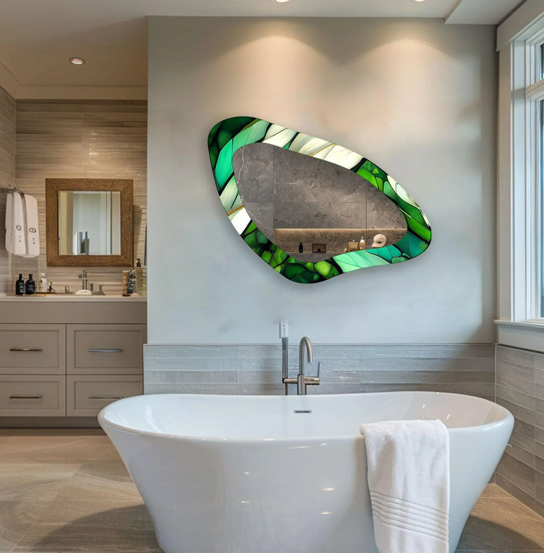 Green Stained Large Irregular Wall Mirror - MyPhotoStation