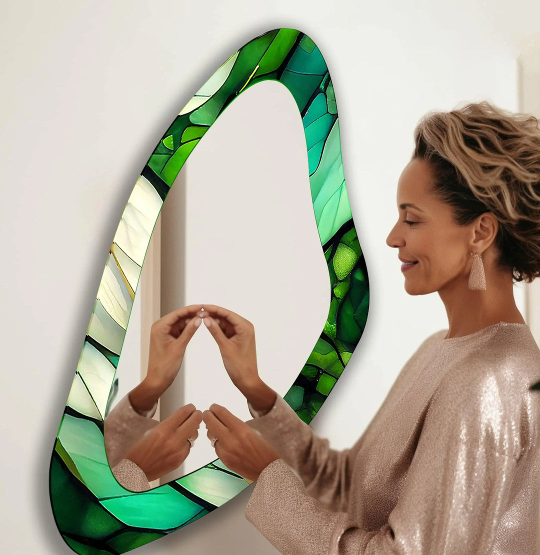 Green Stained Large Irregular Wall Mirror - MyPhotoStation