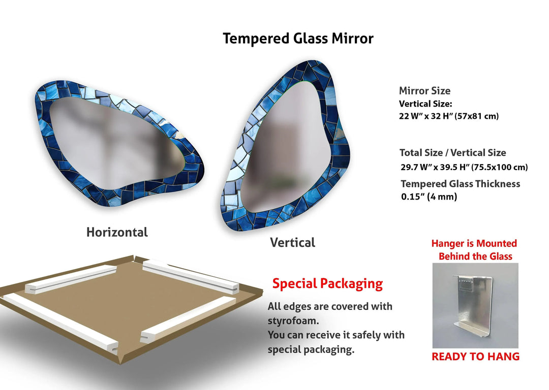 Blue Mosaic Accent Aesthetic Wall Mirror - MyPhotoStation
