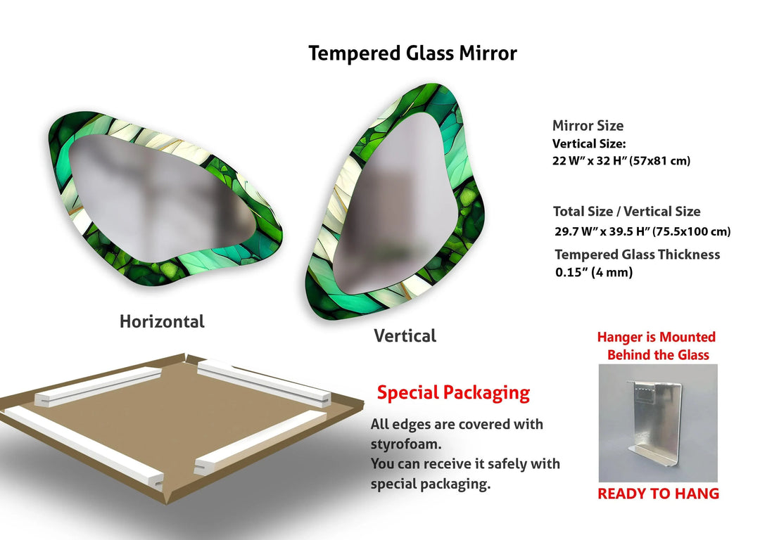 Green Stained Large Irregular Wall Mirror - MyPhotoStation