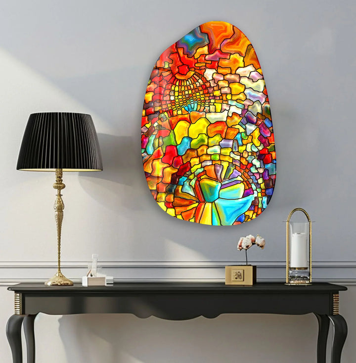 Decorative Orange Stained Irregular Glass Wall Art, photo print on glass, prints on glass wall art