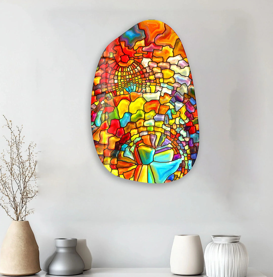 Decorative Orange Stained Irregular Glass Wall Art, glass pictures for Wall, glass prints wall art