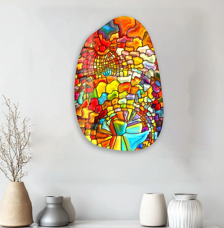 Decorative Orange Stained Irregular Glass Wall Art, glass pictures for Wall, glass prints wall art