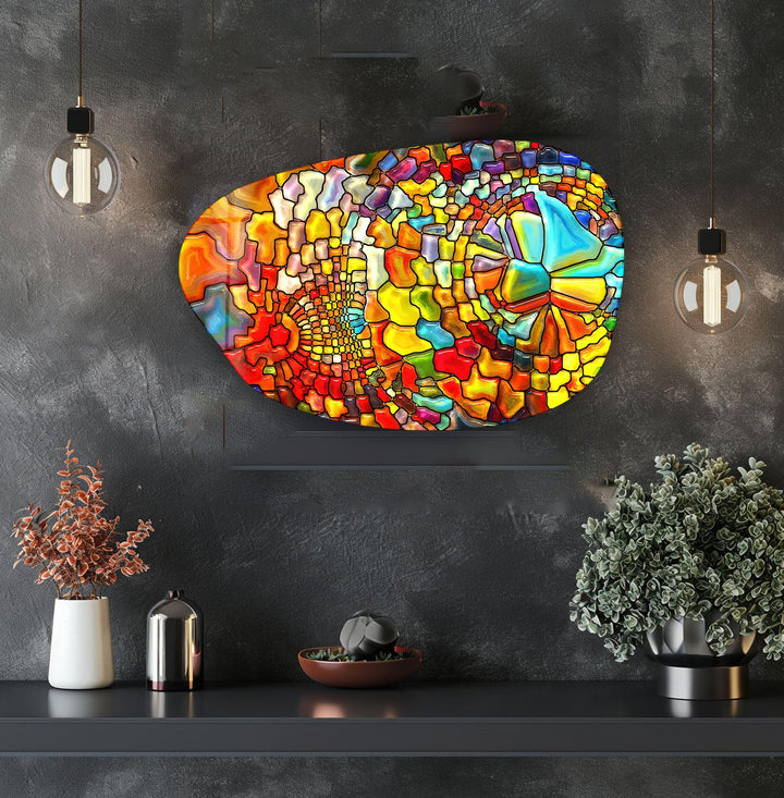 Decorative Orange Stained Irregular Glass Wall Art, large glass photo prints, glass wall photos