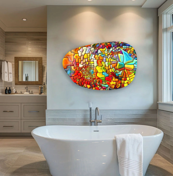 Decorative Orange Stained Irregular Glass Wall Art, print on glass, glass printed photos