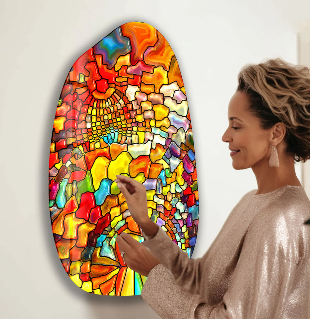 Decorative Orange Stained Irregular Glass Wall Art, picture on glass wall art, photos printed on glass