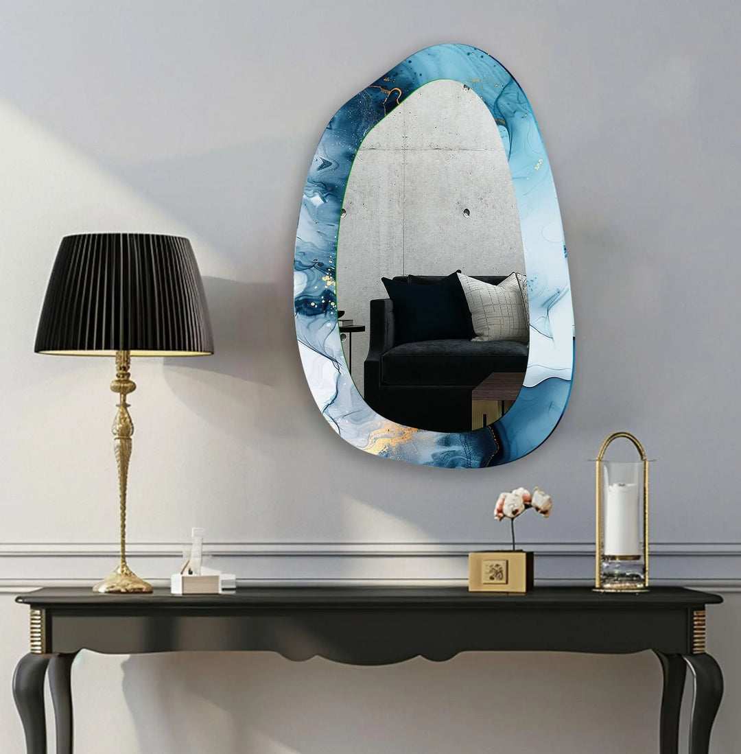 Blue Watercolor Irregular Glass Wall Mirror - MyPhotoStation