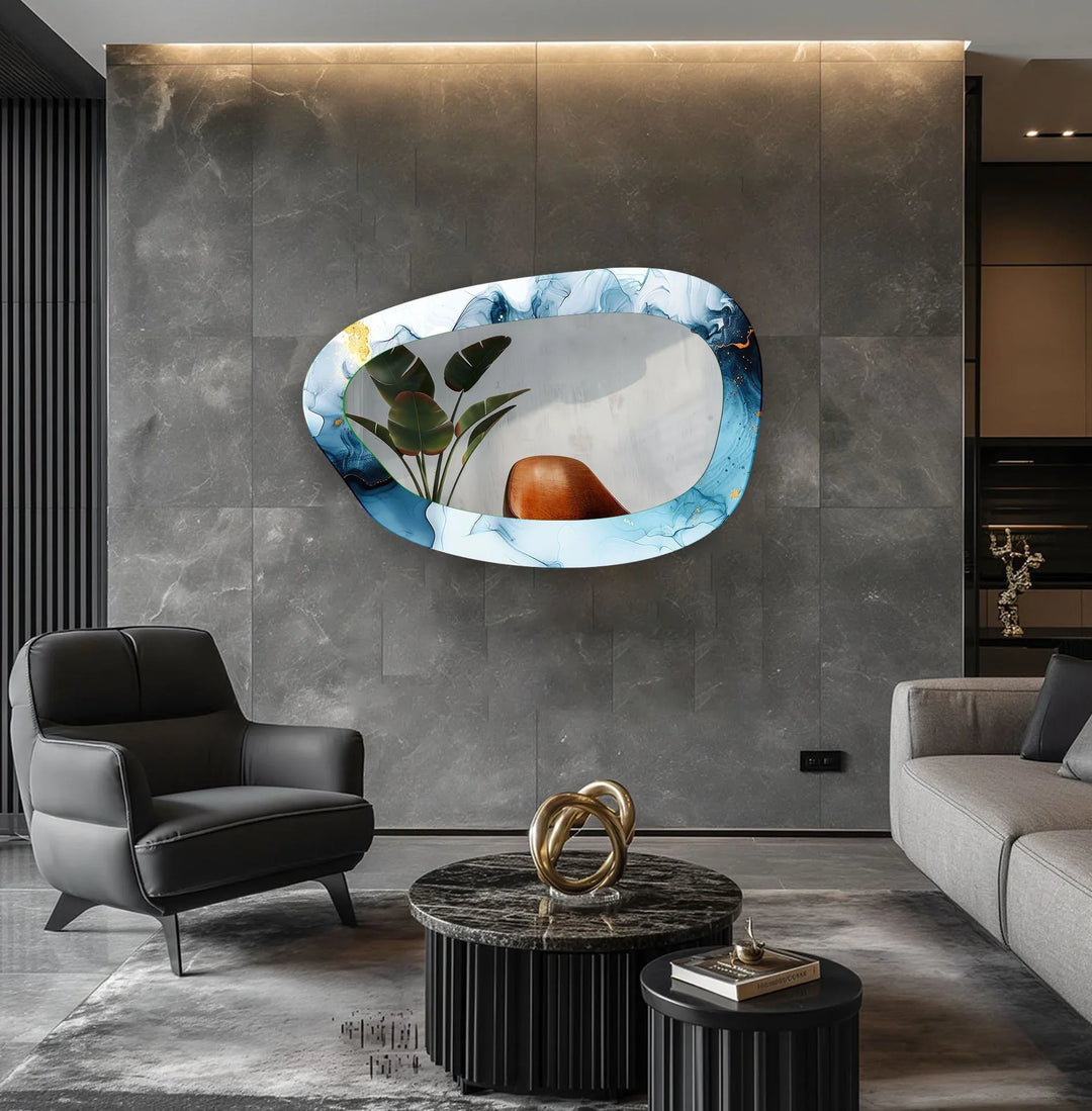 Blue Watercolor Irregular Glass Wall Mirror - MyPhotoStation