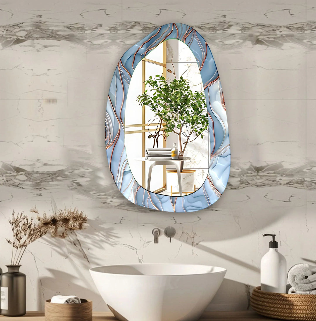 Blue Abstract Aesthetic Glass Wall Mirror - MyPhotoStation