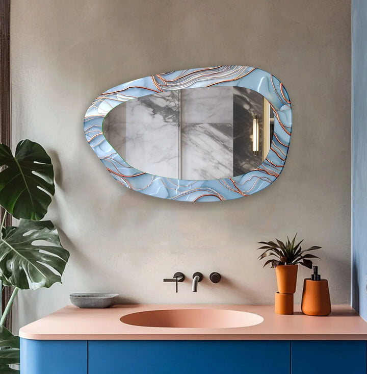 Blue Abstract Aesthetic Glass Wall Mirror - MyPhotoStation