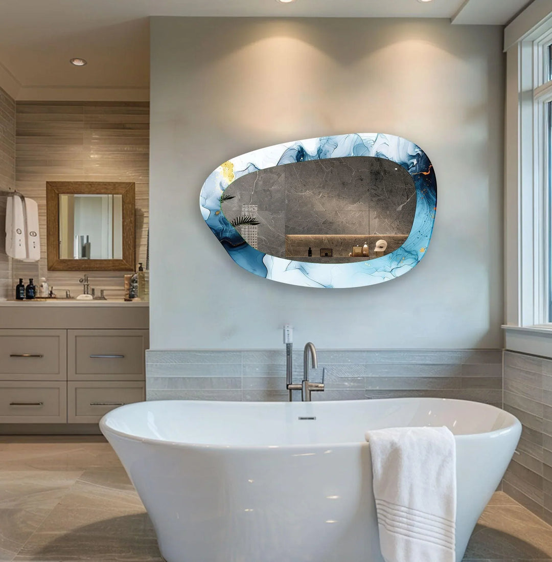 Blue Watercolor Irregular Glass Wall Mirror - MyPhotoStation