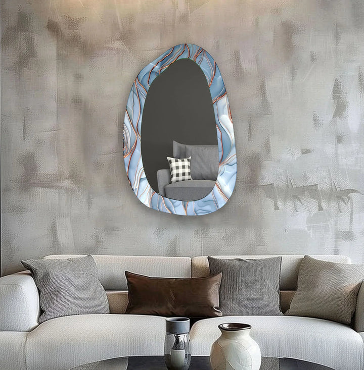 Blue Abstract Aesthetic Glass Wall Mirror - MyPhotoStation