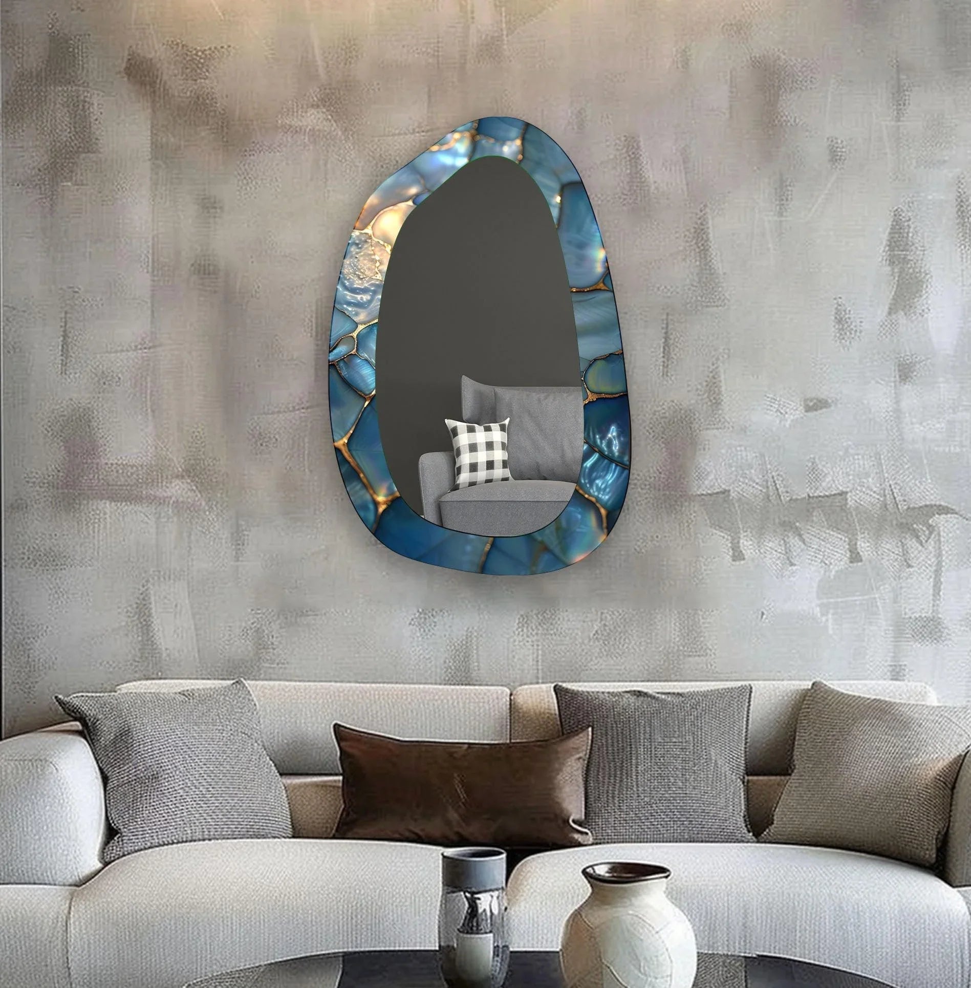 Blue Mosaic Marble Irregular Glass Wall Mirror - MyPhotoStation