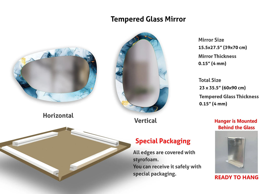 Blue Watercolor Irregular Glass Wall Mirror - MyPhotoStation