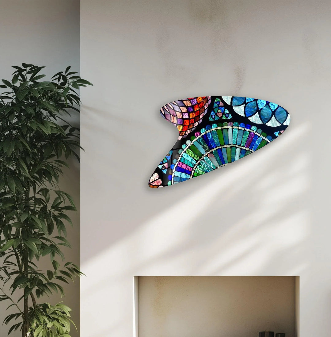 Blue Mosaic Modern Irregular Glass Wall Art, glass image printing, glass prints from photos