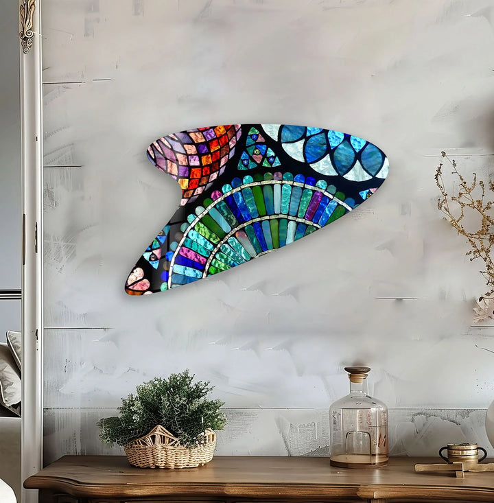 Blue Mosaic Modern Irregular Glass Wall Art, print on glass, glass printed photos