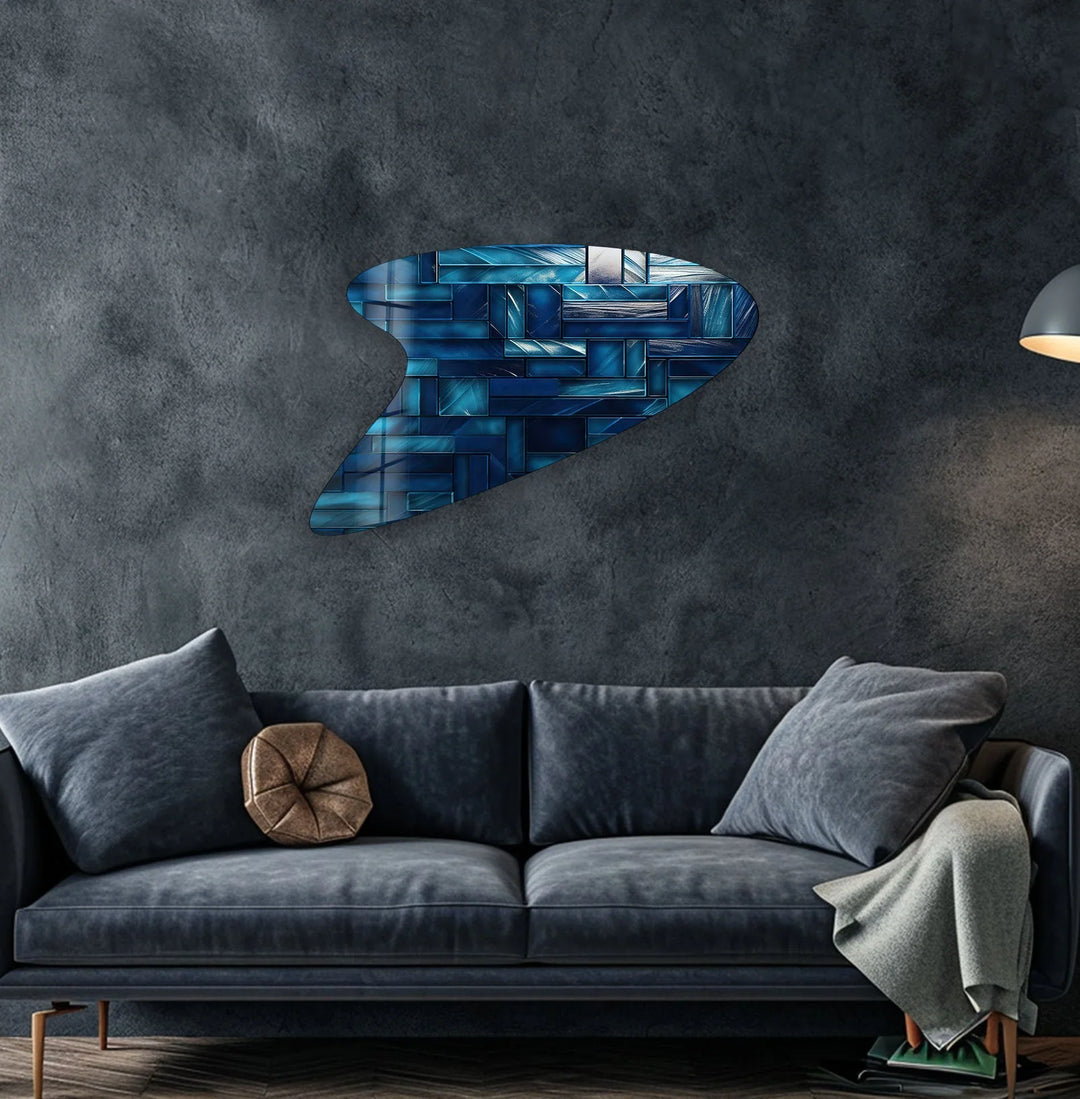 Blue Mosaic Tiles Glass Wall Art, large glass photo prints, glass wall photos