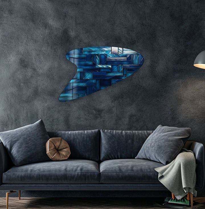 Blue Mosaic Tiles Glass Wall Art, large glass photo prints, glass wall photos