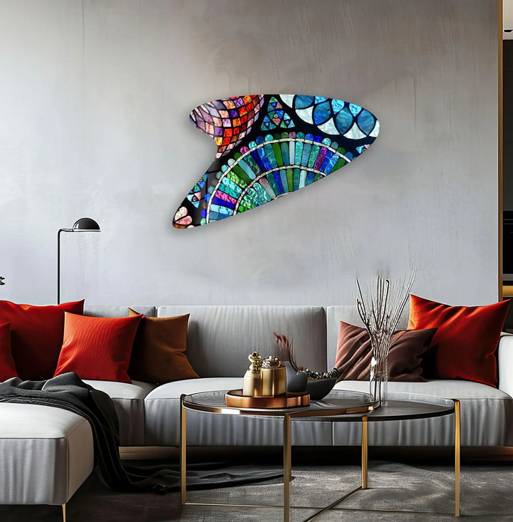 Blue Mosaic Modern Irregular Glass Wall Art, custom glass photo prints, large glass prints