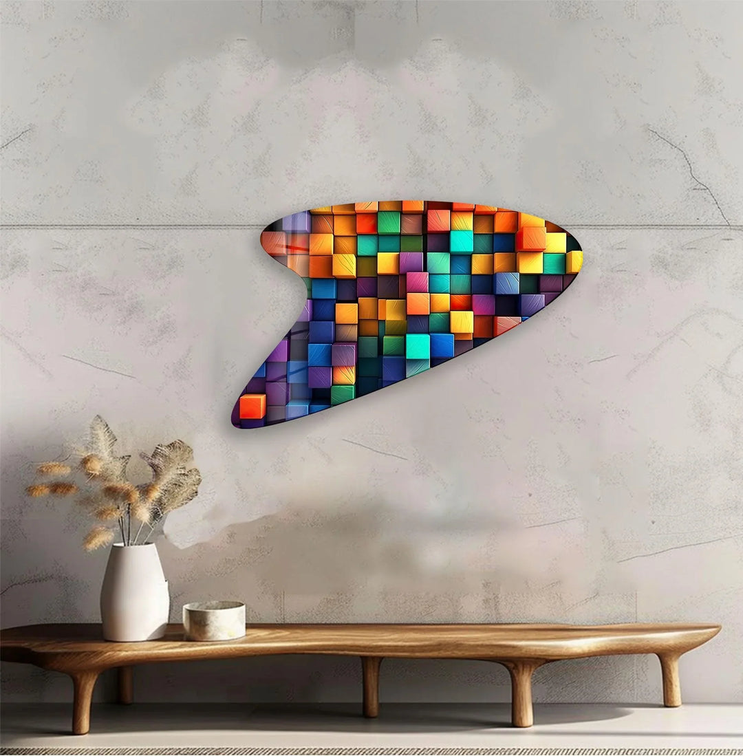 Colorful Cubes Irregular Glass Wall Art, Glass Printing Wall Art, Print photos on glass