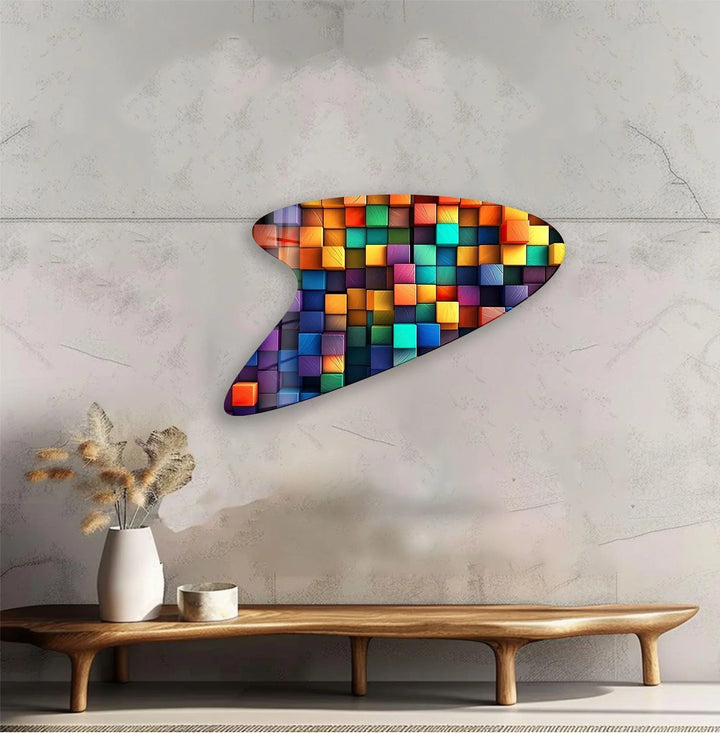 Colorful Cubes Irregular Glass Wall Art, Glass Printing Wall Art, Print photos on glass