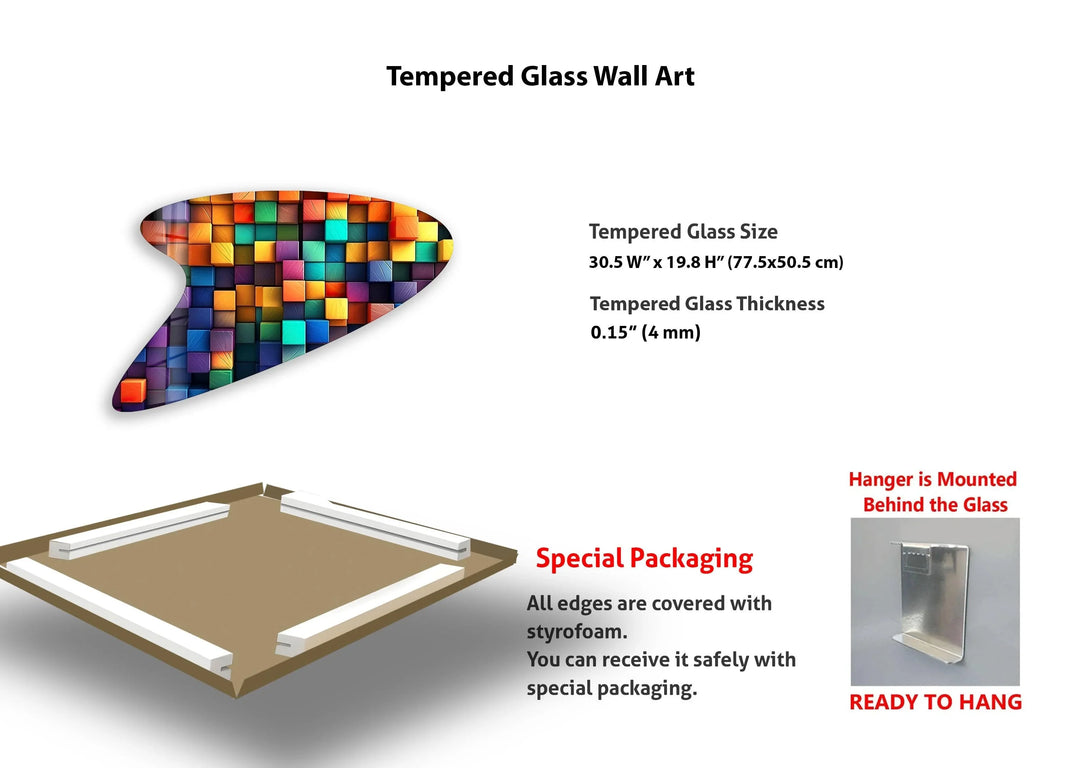 Colorful Cubes Irregular Glass Wall Art, custom glass pictures, glass art prints
