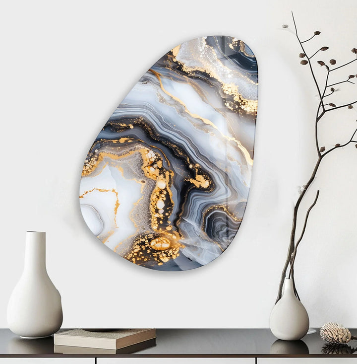 Gold Accent Marble Glass Wall Art, glass image printing, glass prints from photos