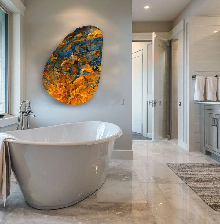 Modern Orange Abstract Glass Wall Art, glass art painting, glass art for the Wall