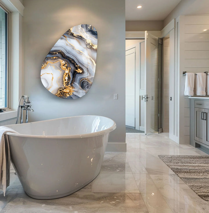 Gold Accent Marble Glass Wall Art, print on glass, glass printed photos