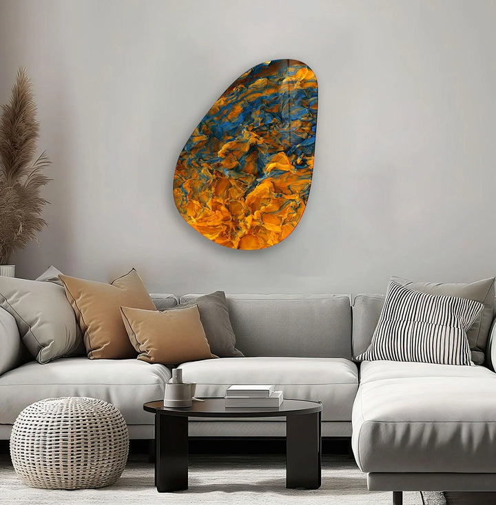 Modern Orange Abstract Glass Wall Art, glass photo prints, glass picture prints