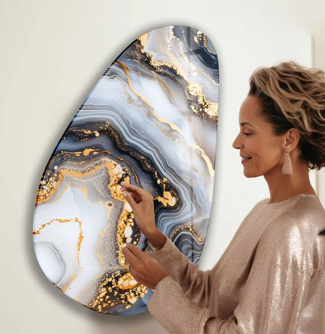 Gold Accent Marble Glass Wall Art, Glass Printing Wall Art, Print photos on glass