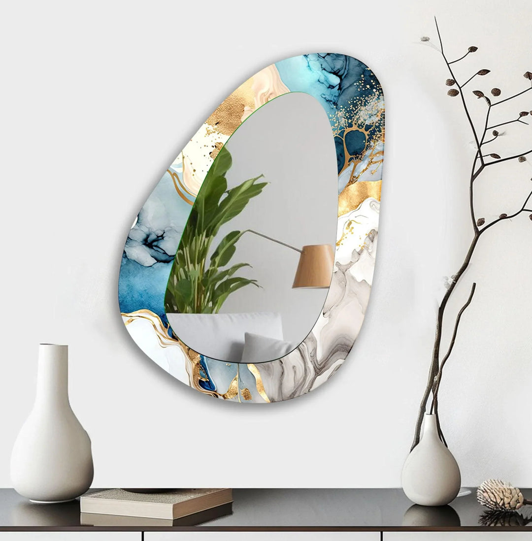 Blue Asymmetrical Abstract Wall Mirror - MyPhotoStation