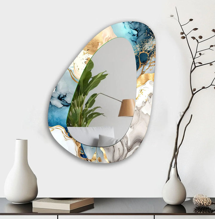 Blue Asymmetrical Abstract Wall Mirror - MyPhotoStation