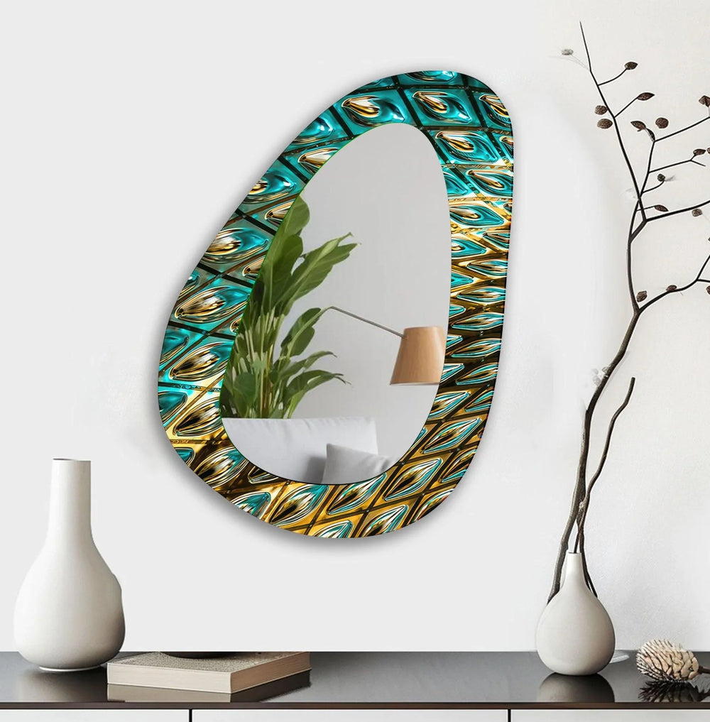 Decorative Irregular Green Stained Wall Mirror - MyPhotoStation