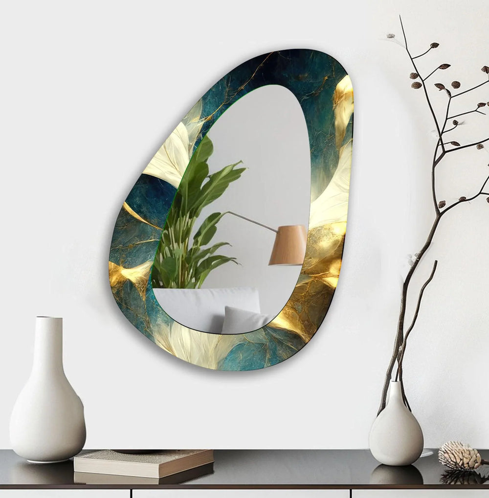 Green Asimetrical Abstract Wall Mirror - MyPhotoStation