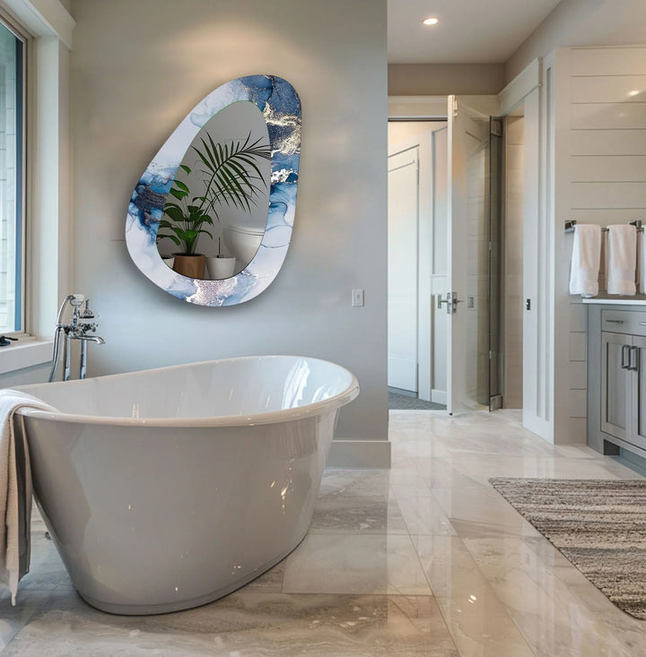 White And Blue Marble Entryway Wall Mirror - MyPhotoStation