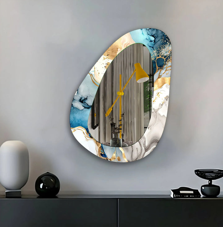 Blue Asymmetrical Abstract Wall Mirror - MyPhotoStation