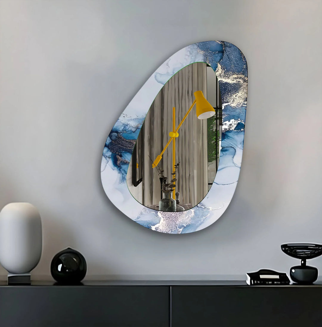 White And Blue Marble Entryway Wall Mirror - MyPhotoStation