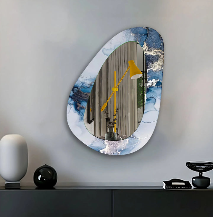White And Blue Marble Entryway Wall Mirror - MyPhotoStation