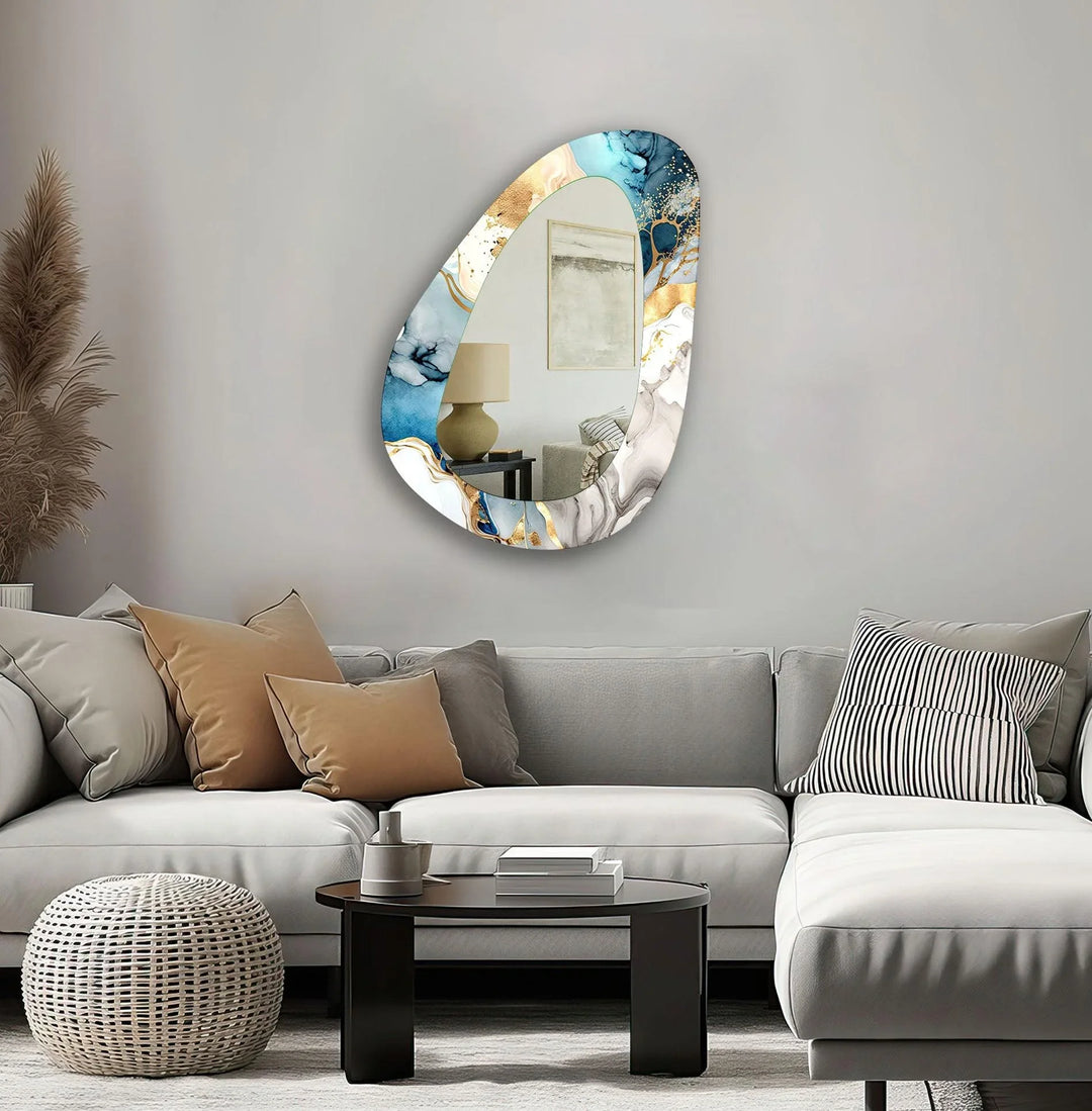 Blue Asymmetrical Abstract Wall Mirror - MyPhotoStation