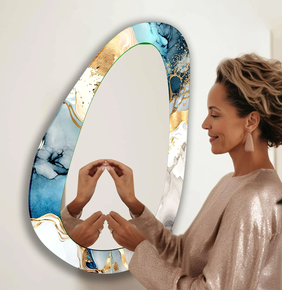 Blue Asymmetrical Abstract Wall Mirror - MyPhotoStation