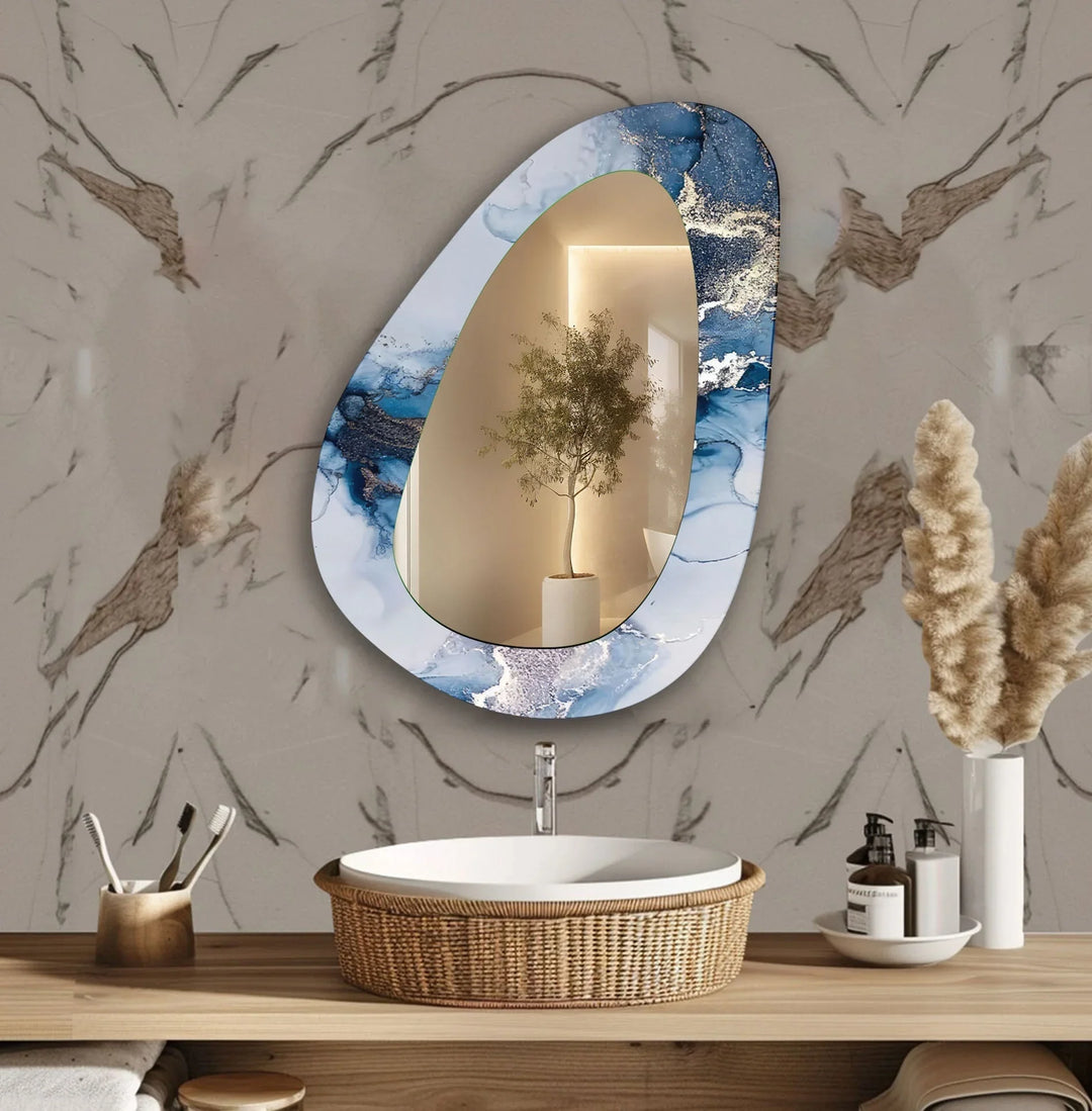 White And Blue Marble Entryway Wall Mirror - MyPhotoStation