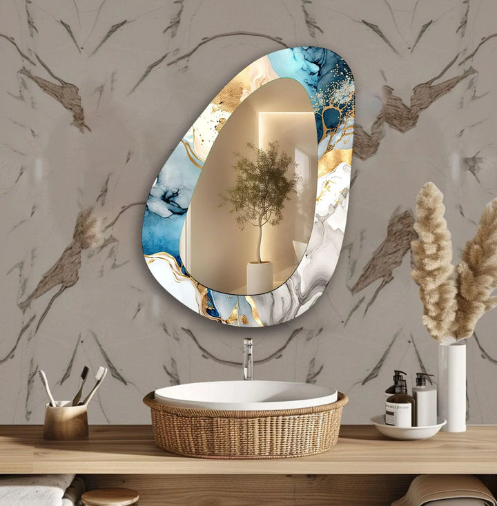 Blue Asymmetrical Abstract Wall Mirror - MyPhotoStation
