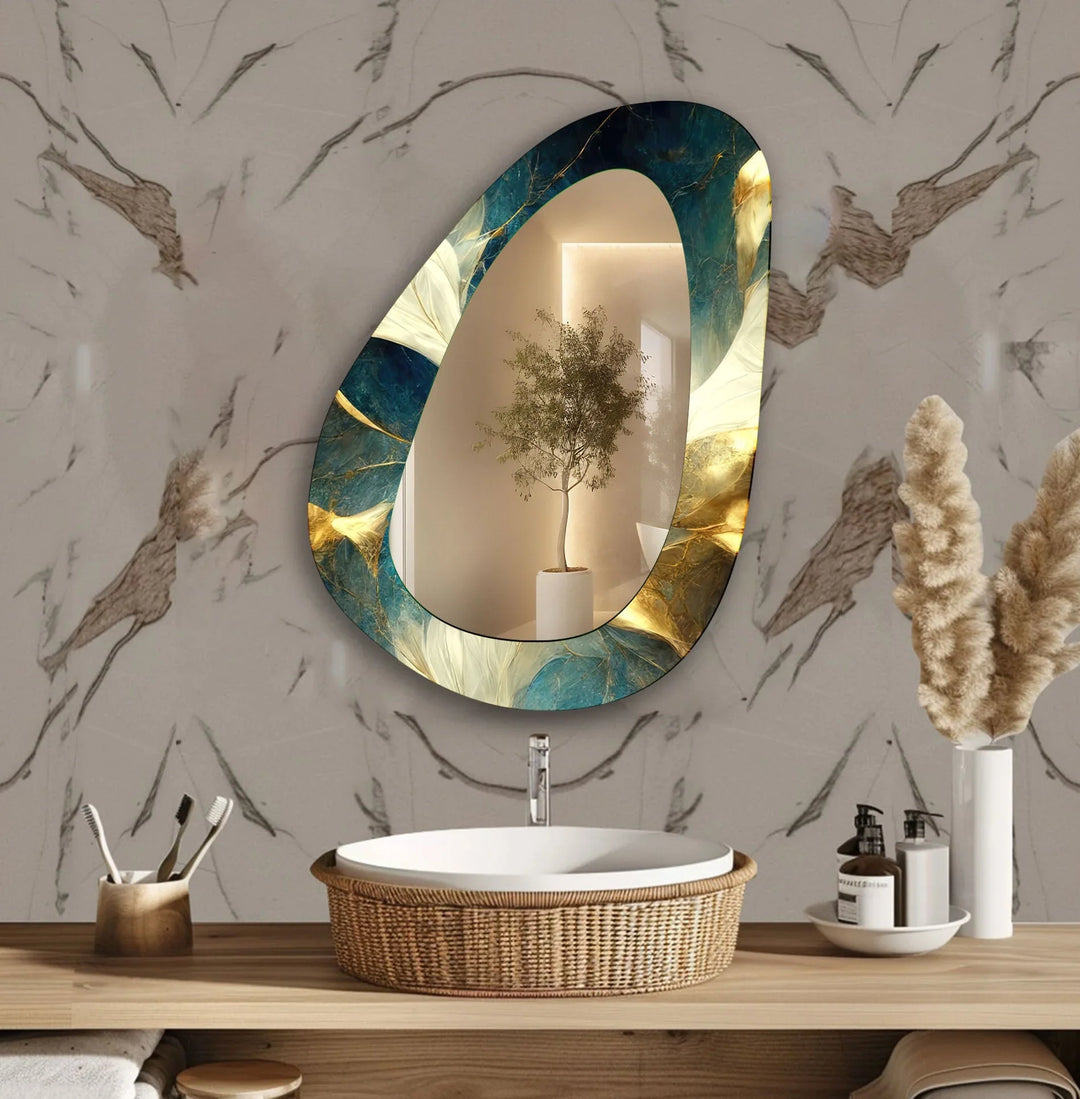 Green Asimetrical Abstract Wall Mirror - MyPhotoStation