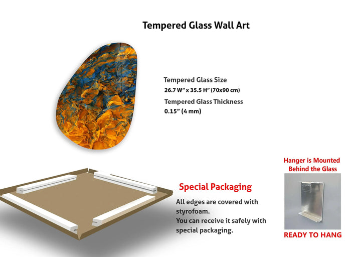 Modern Orange Abstract Glass Wall Art, photo print on glass, prints on glass wall art