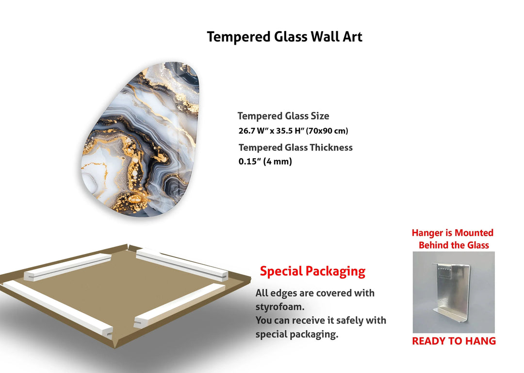 Gold Accent Marble Glass Wall Art, large glass photo prints, glass wall photos
