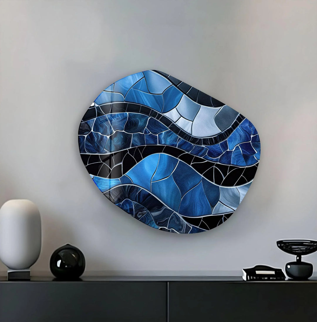 Decorative Blue Stained Glass Wall Art, print picture on glass, Tempered Glass Wall Art