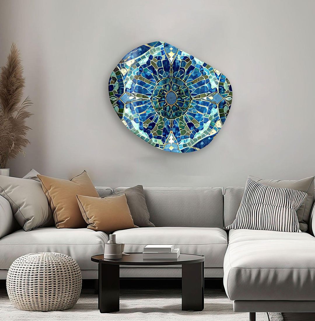 Blue Stained Printing Glass Wall Art, print picture on glass, Tempered Glass Wall Art