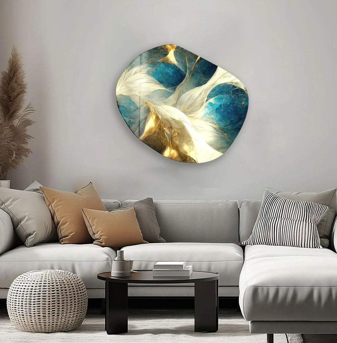 Gold Modern Marble Decor Glass Wall Art, glass art painting, glass art for the Wall