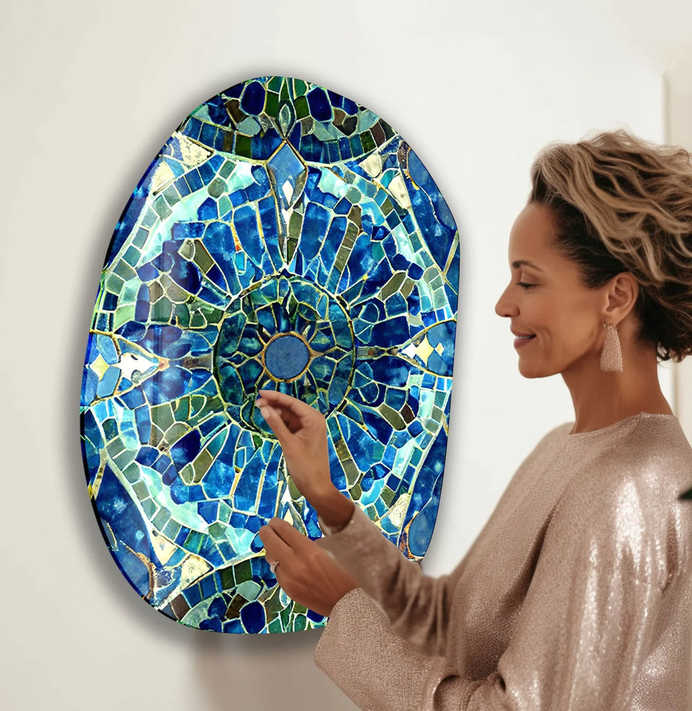 Blue Stained Printing Glass Wall Art, glass wall decor, glass wall art decor